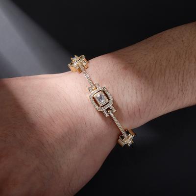 China FASHIONABLE Ladies Bracelet Baguette French Style 7 Inches Full Of Zircon Hip Hop Personality Bracelet for sale