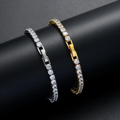 China TRENDY Brass Tennis Zircon Bracelets 3mm 4mm 5mm Width Hip Hop Cubic Ice Out Hand Chain for sale