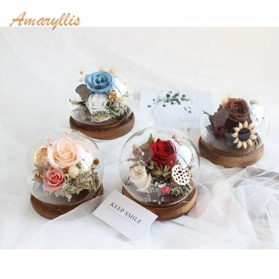 China Wedding decoration & Wholesale Preserved Gift Rose Flowers In Glass Dome Gift Craft For Valentines Gift And Christmas for sale