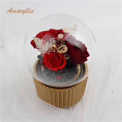 China Decoration Gifts Opens 2019 New Products Color Preserved Flowers Fresh Roses Flowers Enternal Roses In Glass Dome With Gift Box for sale