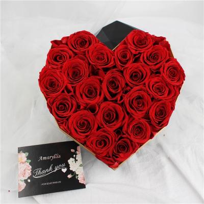 China Celebration Gifts Wholesale Ins Style Gifts Dried Forever Durable Preserved Roses In Love Geometric Heart Shaped Box For Wedding Decoration for sale