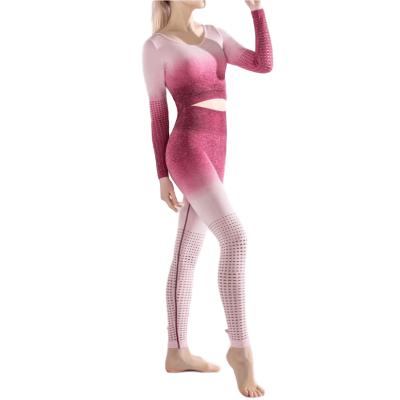 China New Arrival Gradient Long Sleeve High Waist Breathable Female Seamless Seamless Top Fitness Yoga Suit Tight Gym Wear Active Wear Yoga Set for sale