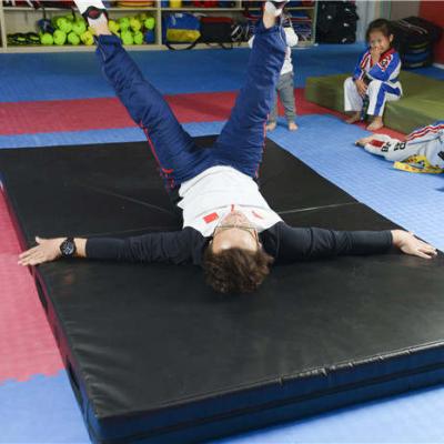 China Vinyl +pu sponge 150*300*20cm sponge 25KG/CBM filled with vinyl cover folding crash training club martial arts landing mat gymnastics for sale