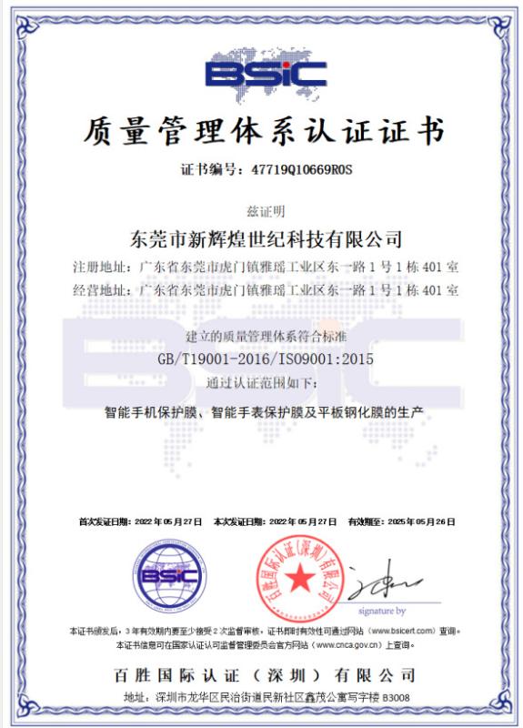 ISO9001 - Dongguan New Brilliant Century Technology Co., Ltd.