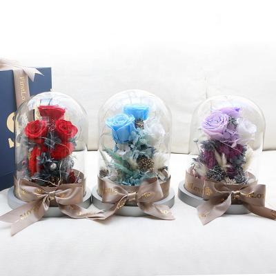 China Immortal Dry Eternal Preserved Decoration The Environmentally Friendly Custom Romantic Wedding Souvenirs Soap Flower Gift Box Flower Roses Glass Cover for sale