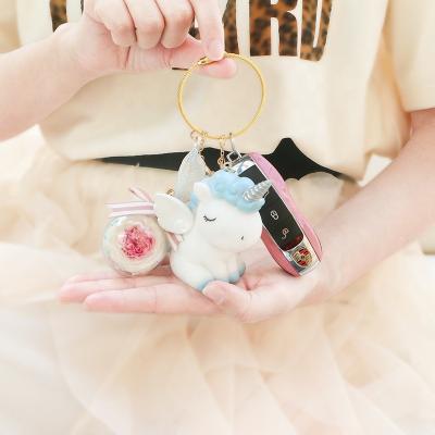 China Environmental Friendly Custom Color Eternal Roses Preserved Gift Box Processing Unicorn Key Chain Ring Flower Roses for sale