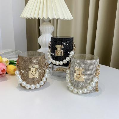 China PVC customized diamante crystal handbags glitter beading mini bucket bags for sale