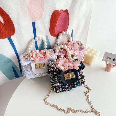 China New Vintage Trend Glitter Pearl Handbags For Girls Crystal Kids Coin Purses for sale