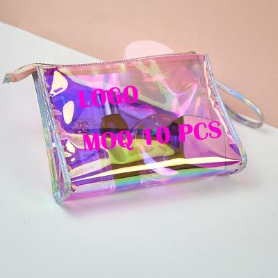 China Durable Custom Logo Travel Cosmetic Bags Clear Holographic Makeup Bags for sale