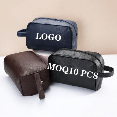 China Durable Private Label Logo PU Makeup Bags Travel Men Cosmetic Bags With Handle for sale