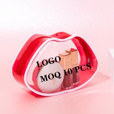 China Durable Custom Logo Travel Cosmetic Bags Clear Lip Shaped Makeup Bags for sale