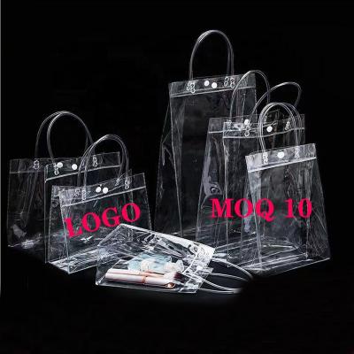 China Low MOQ custom logo high quality shopping bag packaging bag transparent PVC clear bags for sale