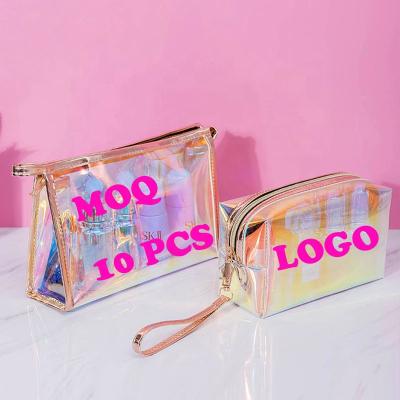 China Durable Custom Clear Travel Makeup Bags Holographic Logo Cosmetic Bag for sale