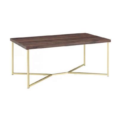 China Contemporary unique luxury brown solid wood coffee table metal leg coffee table living room design for sale