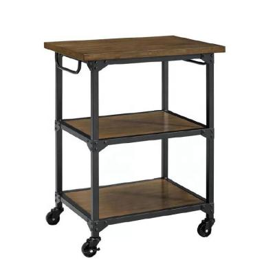 China High quality (height)adjustable low price furniture home living room old-fashioned kitchen with wheels 3 layers trolley wooden bar tool cart mobile rac for sale