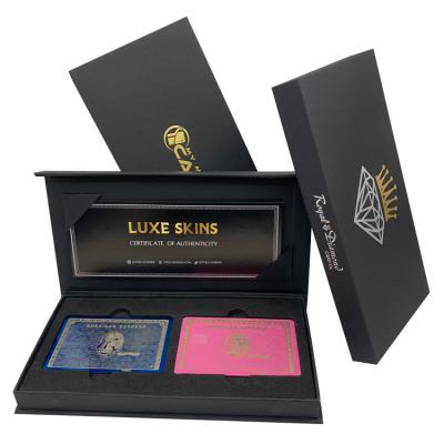 China Recyclable Custom Printing Black Metal Credit Card Gift Box Package Paper Case With 2 Card Slots for sale