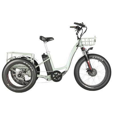 China Aluminum alloy 24 inch fat tire 48V 500W tricycle e tricycle 3 wheel electric bicycle adult electric bicycle with basket for sale