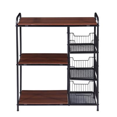 China Living Room Kitchen Living Room Universal Portable Furniture Floor Wooden Dish Racks 3 Layers Racks Shelf Storage for sale