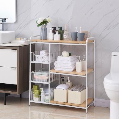 China Sustainable Wooden Kitchen Storage Racks Metal Microwave Oven Shelf Stand Kitchen Appliances Storage Rack Cabinet for sale