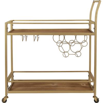 China Vintage 2 Tiers Metal Kitchen Cart Mobile Island Vintage Industrial Wine Bar Cart for sale