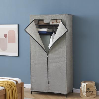 China Sustainable single open door single relief fabric single wardrobe & Wooden firm and practical portable folding wardrobe for sale