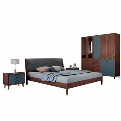 China Hot selling modern minimalist style double bed bedroom furniture adult solid wood bed for sale