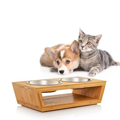 China Morden Premium Raised Dog and Cat Pet Feeder Double Bowl Raised Stand Pet Feeder with Extra Two Stainless Steel Bowls for sale