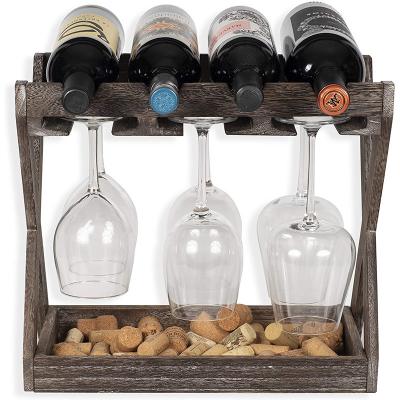 China Vintage Kitchen Household Wine Rack Customization Bottle Cup Cheese Board Glass Wine Cup Bamboo Holder for sale