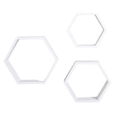 China (Others) 3 Set Home MDF Wall Shelf Hexagon Set Disarmable Floating Paint Wood Shelf Set for sale