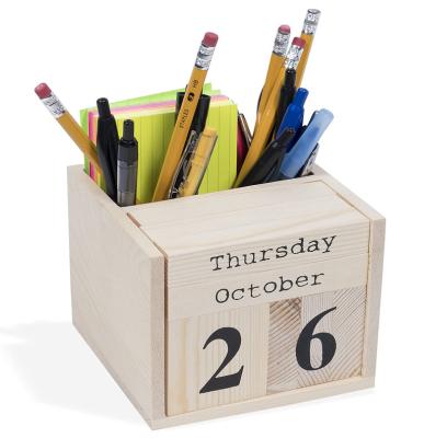 China Wholesale Pen Holder DIY Natural Color Table Calendar Desk Wood Desk Calendar for sale