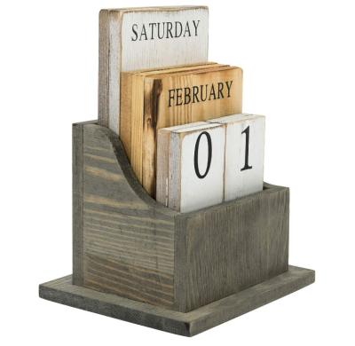 China Wholesale Vintage Wooden Block Table Calendar Solid Wood Desk Perpetual Calendar for sale