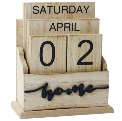 China Wholesale Wooden Vintage Wooden Block Home Office Desk Calendar Table Calendar Perpetual Calendar for sale