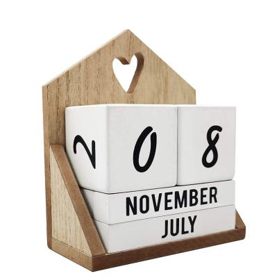 China Home Office Wooden Perpetual Decor Desktop Calendar Table Calendar Block for sale