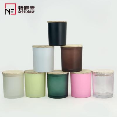 China Gift & Craft IN STOCK 200ml 300ml 6oz 9oz 10oz Wholesale Custom Empty Candle Colored Glass Jar With Real Wood Lid for sale