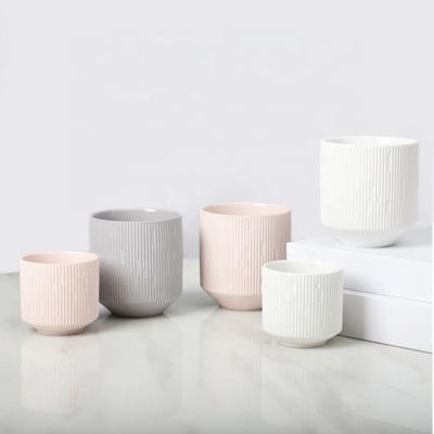 China European style simple high quality simple round pink black white gray lotus candle container ceramic pots for sale