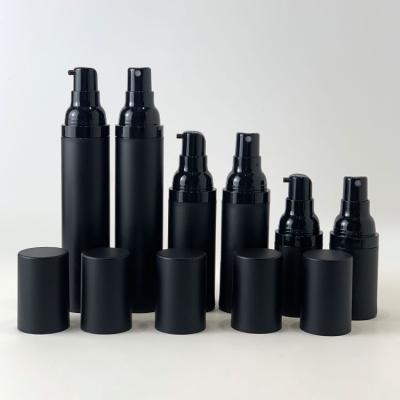 China 15ml 30ml 50ml Press Pump Spray Lotion Airless Bottles Matte Black Amber Plastic Skin Care Cosmetic Mist Spray Bottles for sale