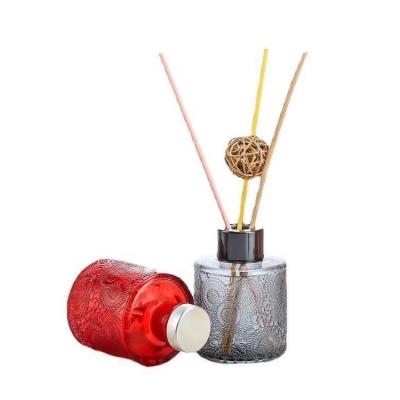 China 100ml Classical Embossed Glass White Gray White Tubular Aromatherapy Diffuser Empty Purple Orange Red for sale