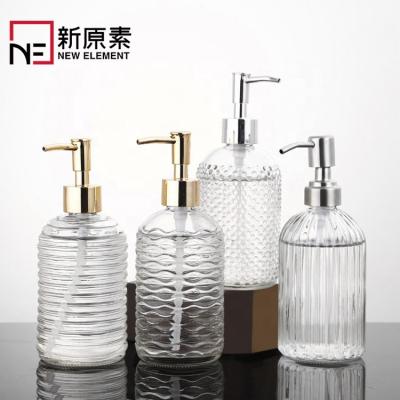 China Classic Ready To Ship 400ml Luxury Empty Glass Shower Gel Shampoo Liquid Soap Lotion Bottle With Plastic Pump for sale