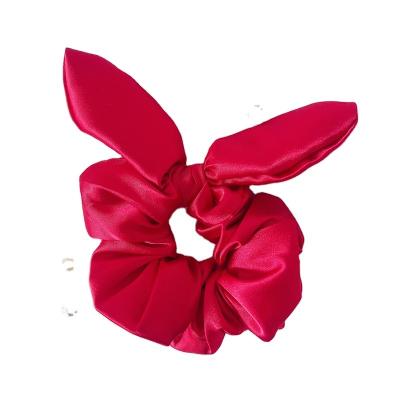 China OEM hot sale custom fashion big logo hair pure color silk satin scrunchie for sale