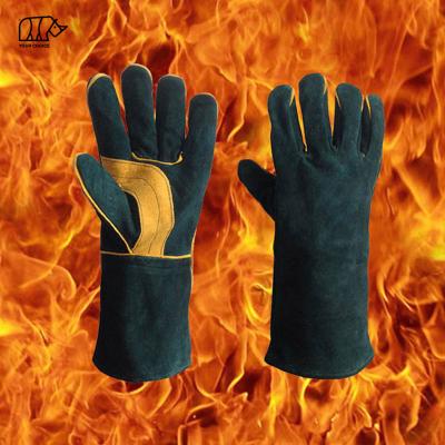 China INWELT Abrasion Resistant High Quality Dark Green Cow Split Double Layer Leather TIG Welding Gloves Heat Resistant Fire Resistant for sale