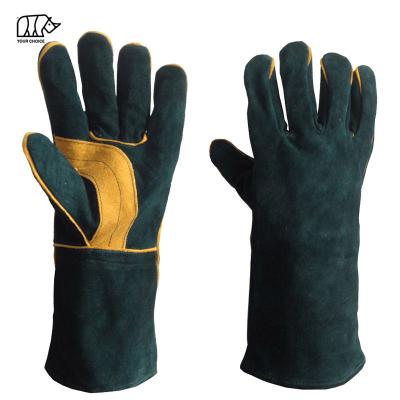 China High Quality 14 Inch Abrasion Resistant INWELT Cow Split MIG Fire Resistant Heat Resistant Leather TIG Welding Gloves for sale