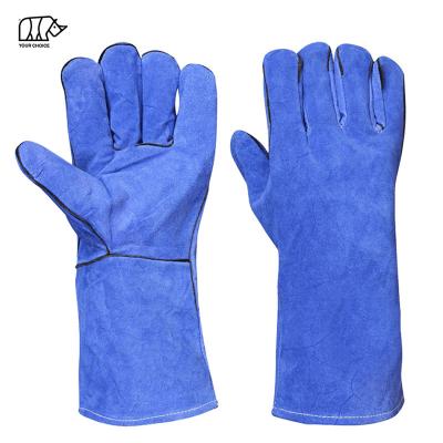 China INWELT Abrasion Resistant Blue Abrasion Resistant Heat Resistant Cow Split Construction Leather Industrial Working Welding Gloves for sale