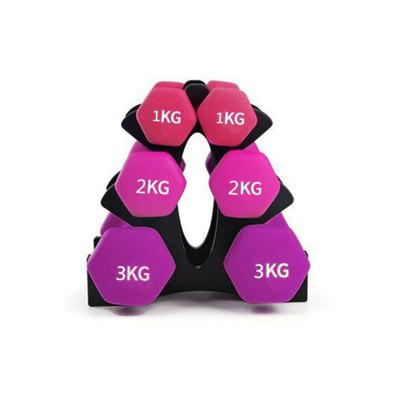 China Durable China Supplier 3 Pairs Neoprene Coated Gym Equipment Fitness Yoga Workout Dumbbell With Rack for sale