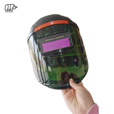 China Flip Front 2 Sensors PC Screen MIG TIG Arc Solar Auto Darkening Foldable Protective Welding Hood 108*50mm for sale