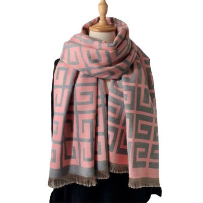 China Newest 2021 Scarf Faux Cashmere Scarf for Air Conditioning Soft Geometric Shawl Decoration Women's Autumn/Winter Thick Warm Jacquard for sale