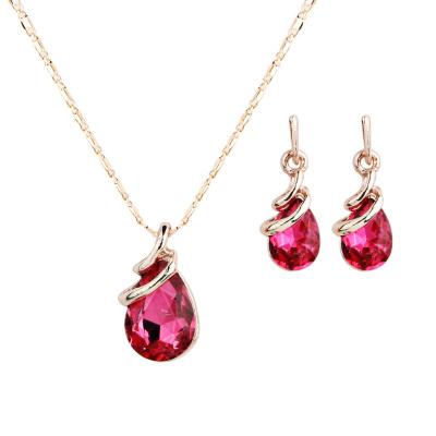 China 2020 TRENDY New Necklace Set Drop Austrian Zircon Water Jewelry Set Women Crystal Necklace Earring Set for sale