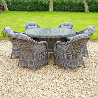 China Weather Outdoor Furniture Rattan 6 Seater Round Luxe Dining Set Rond Table+6 Chairs for sale