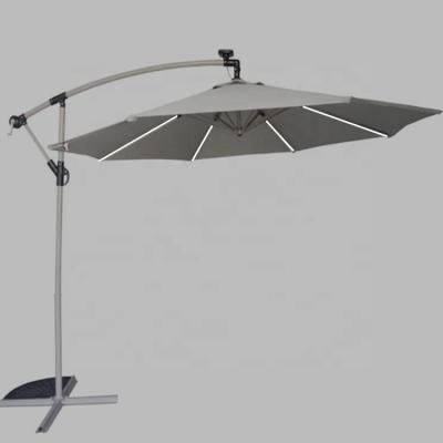 China 3M Outdoor LED Light Bar Umbrella LED Light Shade Patio Sun Shade Garden Banana Canopy Hanging Solar Powered Parasol for sale