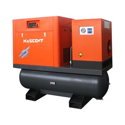 China High Pressure Lubricated Nascent Air-Compressor 7.5kw 11kw Fixed Gear Rotary Air Tank Mounted Screw Compressors for sale