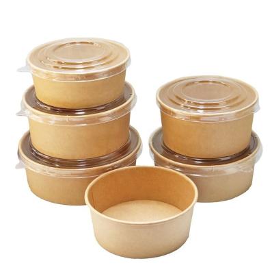 China Custom Recyclable Take Away Eco - Friendly Disposable Food Container Salad Bowl Kraft Paper Bowl With Lid for sale